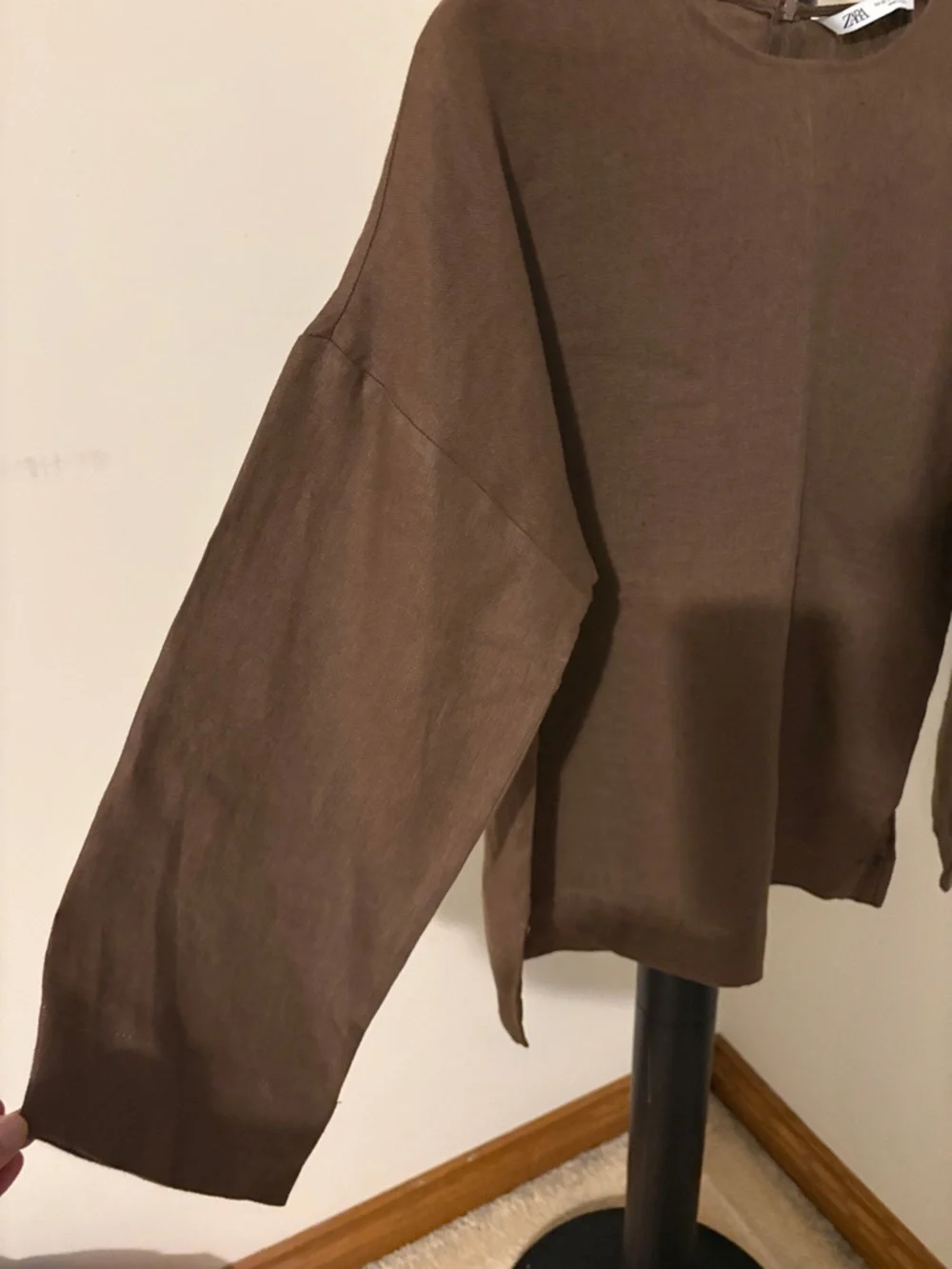 Zara Chestnut Brown Relaxed Boxy 100% linen Top - Picture 4 of 7